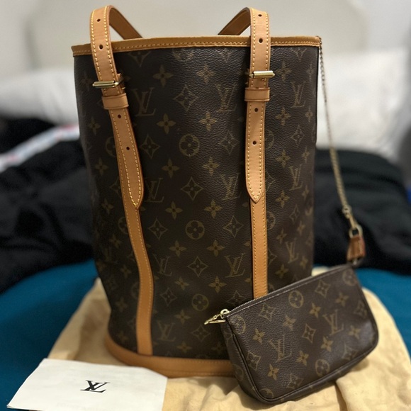 100% AUTH Louis Vuitton Bucket Bag GM &Removable Chain Zipper Wallet Pouch - Picture 11 of 13
